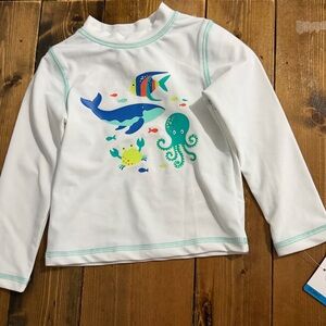 Little Me White Swim Rashguard with Sea Creatures